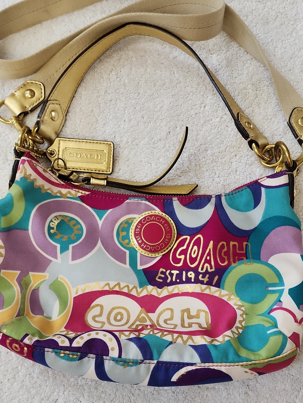 Coach Women's Poppy Colorful Graphic Logo Shoulder Bag Preowned